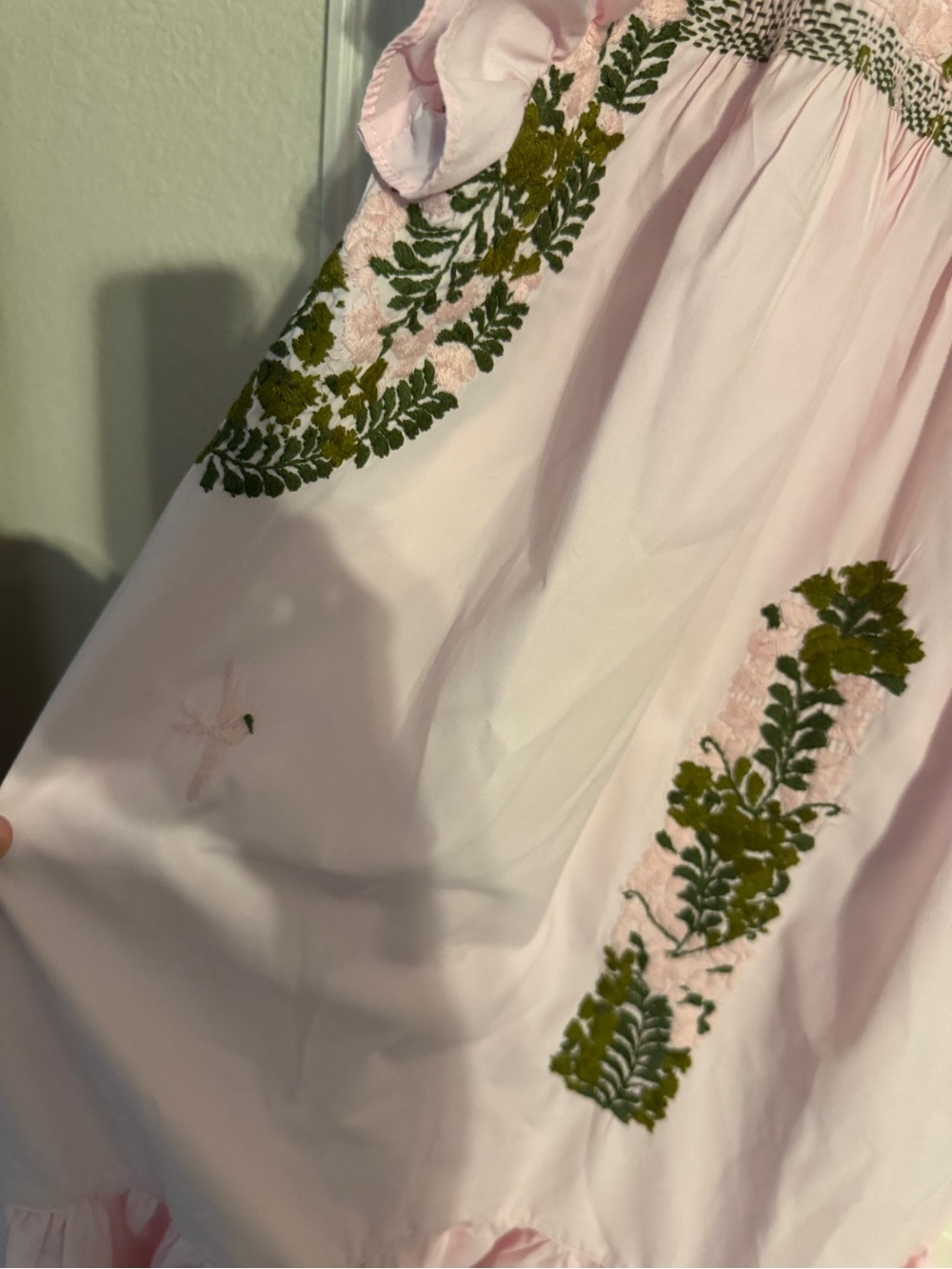 Mi Golondrina Pink Midi Dress with Olive Green Embroidery - Picture 3 of 4